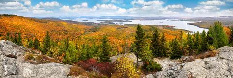 Autumn panoramic view of Lake Winnipesaukee from Mt Major