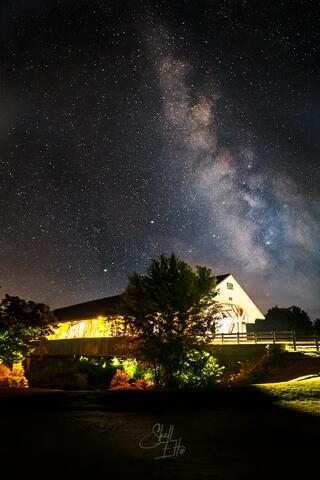 Milky Way rising above the Smith Covered Bridge in Plymouth NH.