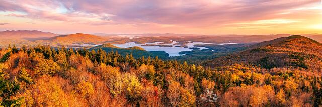 Sunset view of Squam Lake from Mount Morgan