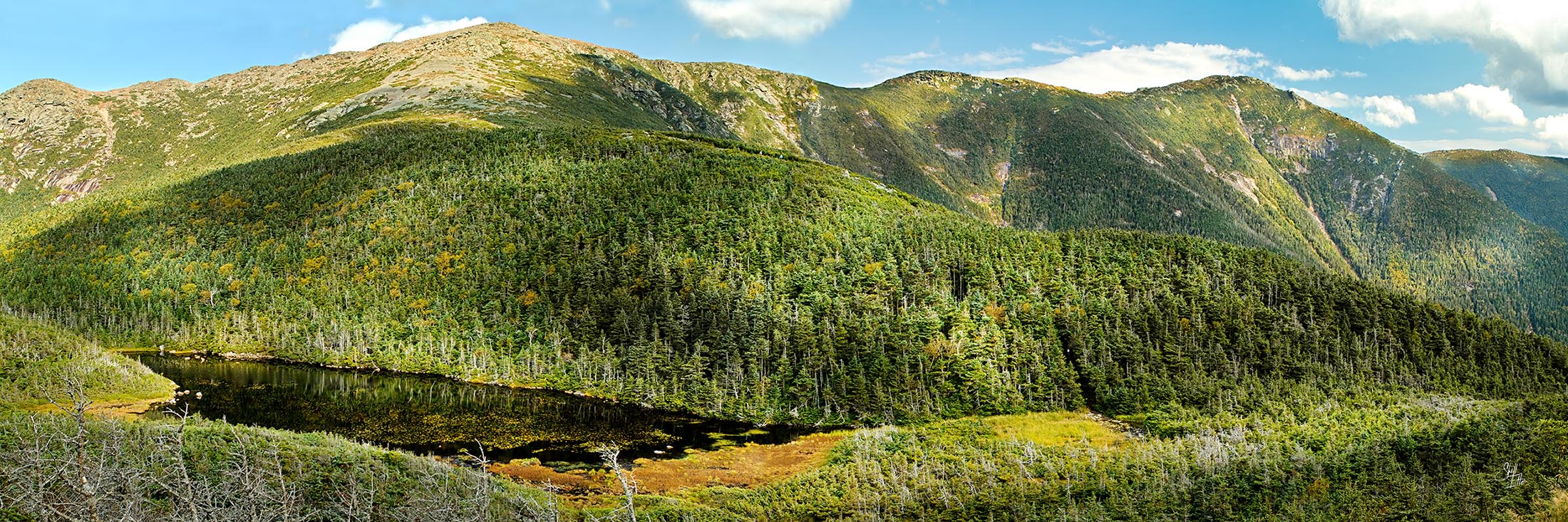 Franconia Ridge and Agony Ridge From Greenleaf Hut Franconia Ridge mountains panoramic from Greenleaf Hut in summer