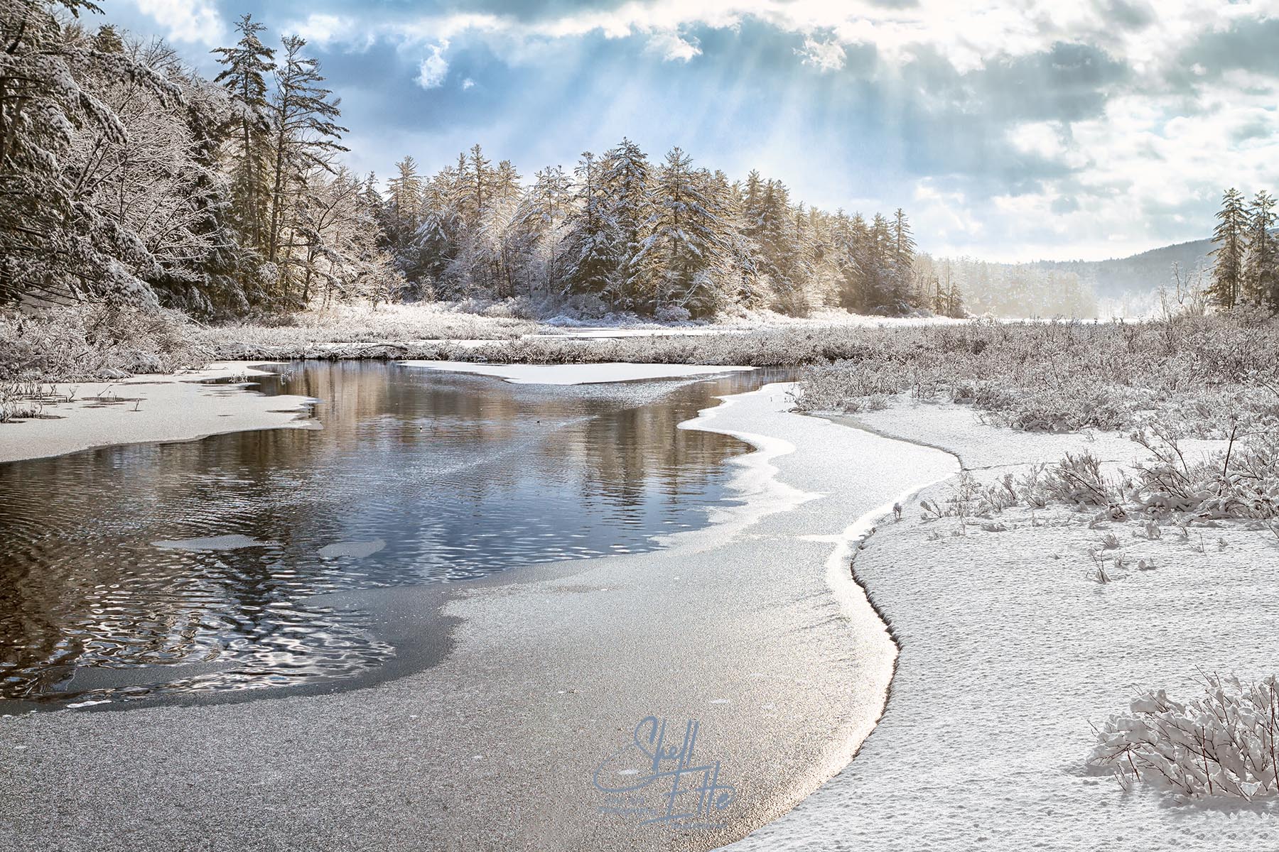Snow Rays Pemigewasset Lake spring snow sunrays pemigewasset lake