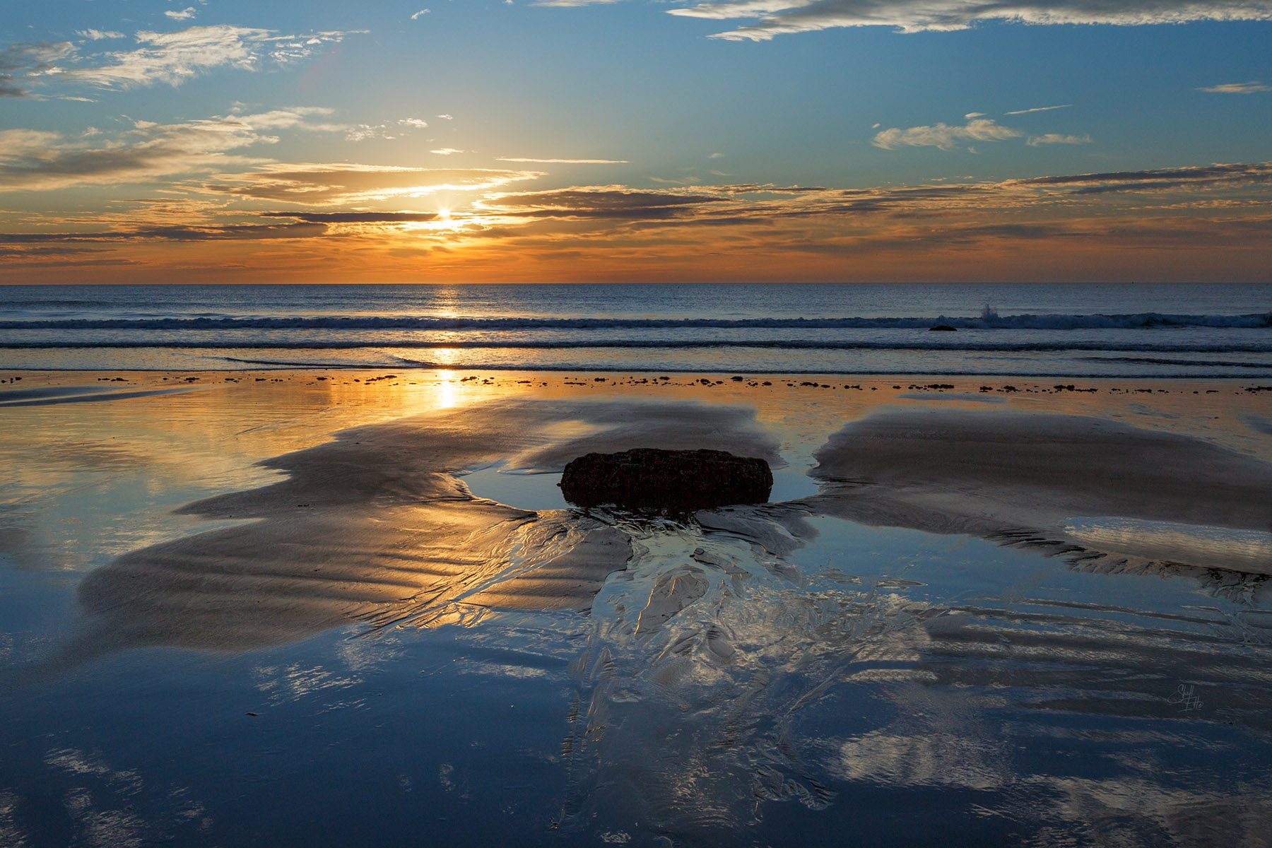Sunrise Sand Waves, Hampton Beach Rippled sand and waves at sunrise on Hampton Beach, NH