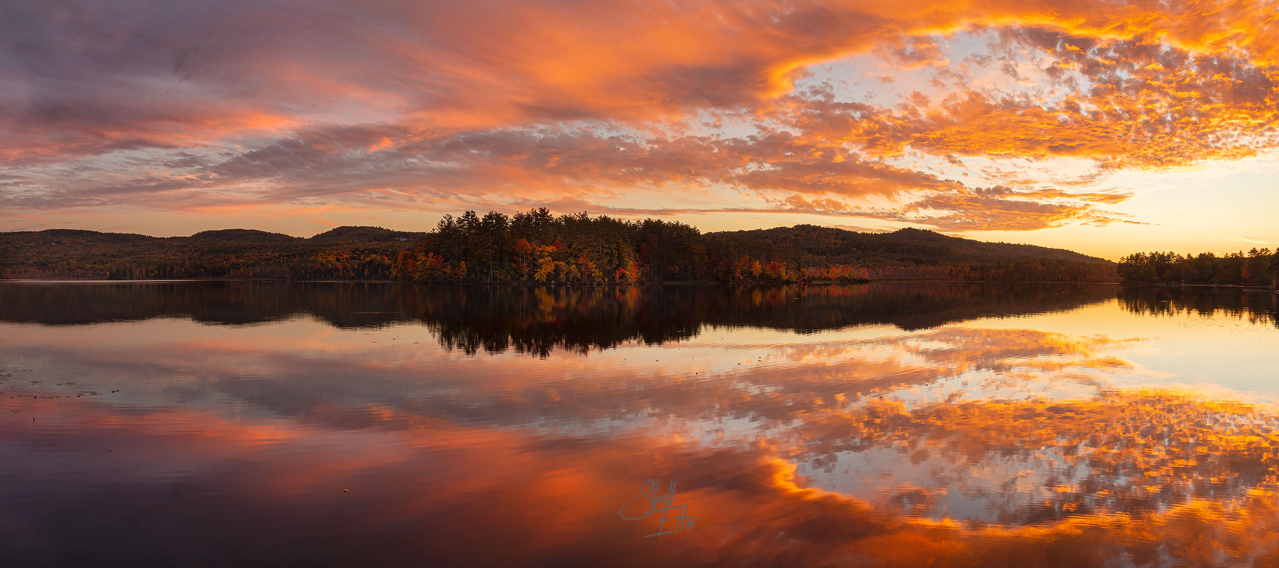 Sunset Smoke Signal Pemigewasset Lake Panoramic Sunset smoke signal panoramic on Pemigewasset Lake