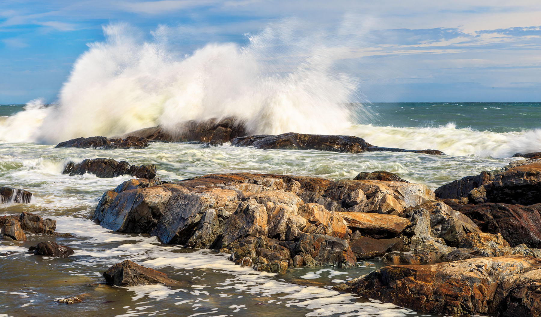 Wide Splash Storm A large storm wave crashes into the shore at Rye Beach.